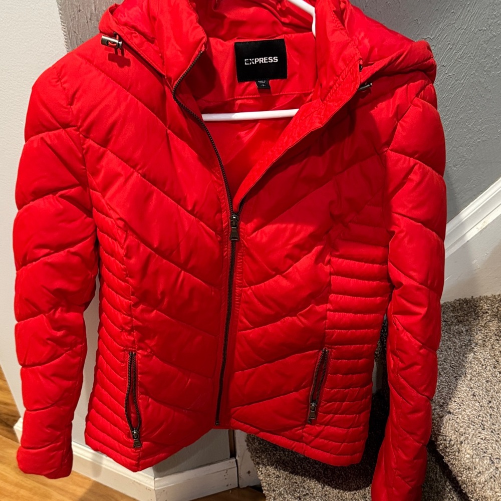 Express Women's Vibrant Red Puffer Jacket